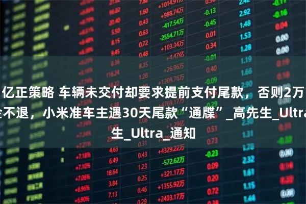 亿正策略 车辆未交付却要求提前支付尾款，否则2万元定金不退，小米准车主遇30天尾款“通牒”_高先生_Ultra_通知